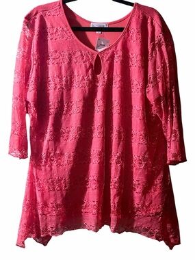 NWT Plus Size Coral 3/4 Sleeve Lace Top 3X